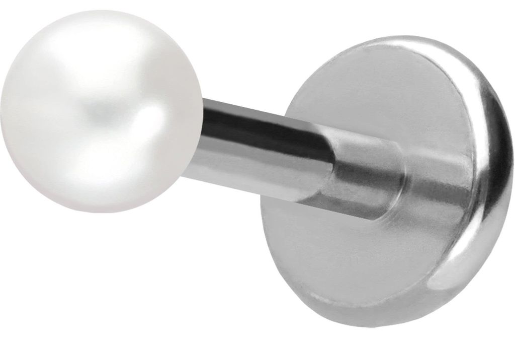 Ohrpiercing, Nasenpiercing Titan Labret mit Push Fit SYNTHETISCHE PERLE Silber Stablänge: 7mm | Stabstärke: 1mm | Perlengröße: 2,5mm