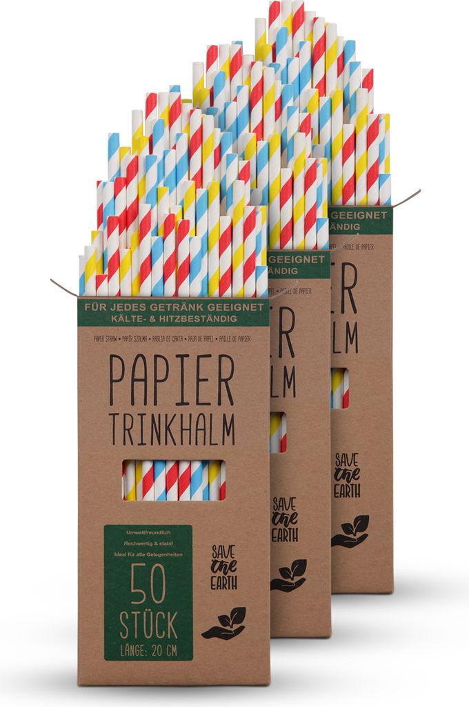 Trinkhalme Papier (150 Stück) 100% biologisch abbaubar - Bunte Nachhaltige Papierstrohhalme 100% Kraftpapier - robust, stabil und Umweltfreundlich