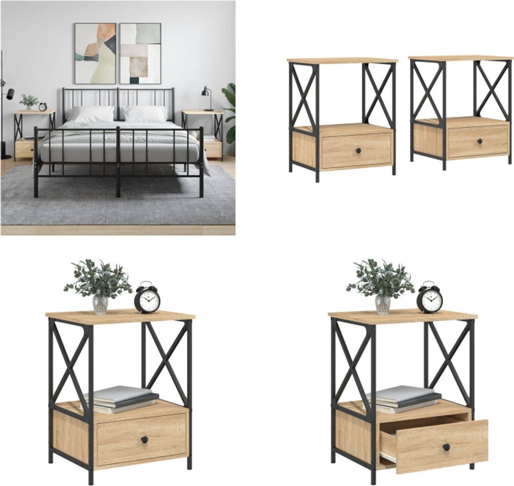 vidaXL Nachttische 2 Stk. Sonoma Eiche 50x41x65 cm Holzwerkstoff - Nachttisch - Nachttische - Schrank - Nachtschrank