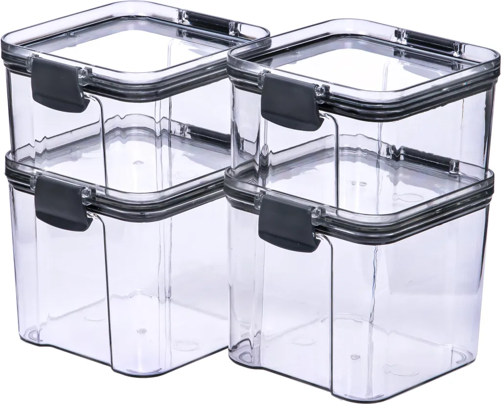 Set di 4 barattoli Krumble - 460 ml + 460 ml + 700 ml + 700 ml + 700 ml - Barattolo di stoccaggio - Barattoli di stoccaggio - Con coperchio - Barattoli di stoccaggio - Plastica - Trasparente - Nero