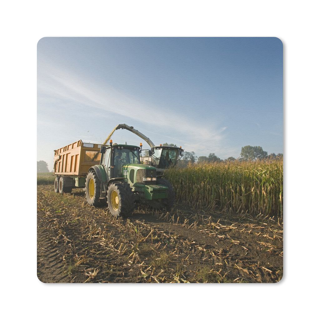 MuchoWow Mauspad Mousepad Traktor - Anhänger - Mais - Grün - Landleben 20x20 cm - Mousepads - Maus Mat - Pad - Mausunterlage - Desk Mat - Burea...