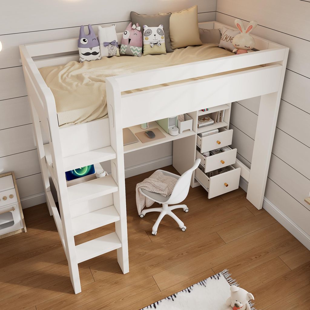 OKWISH Lit Mezzanine 90x200 - Lit Simple Avec Bureau Image du produit 