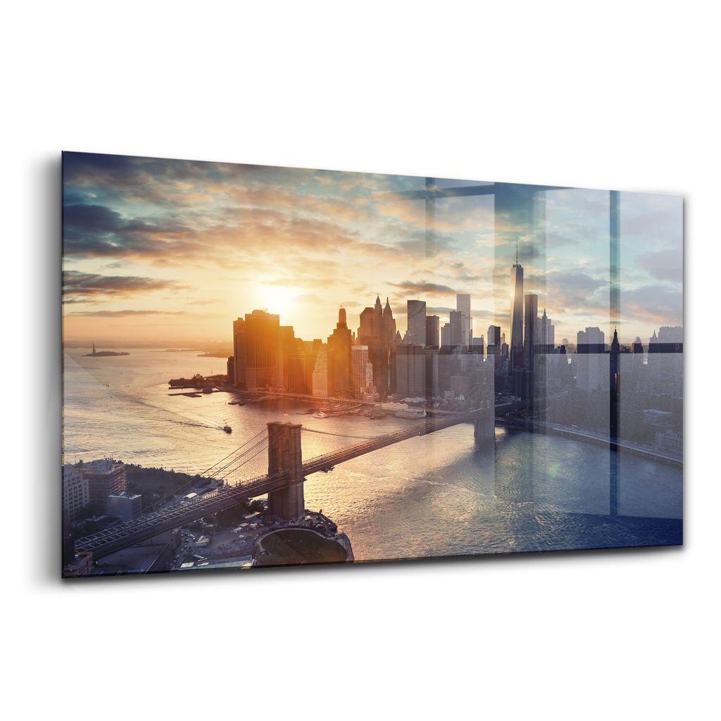 Glasmalerei - dekorative Malerei - moderne Malerei - 100x50 - New York Manhattan Sunset