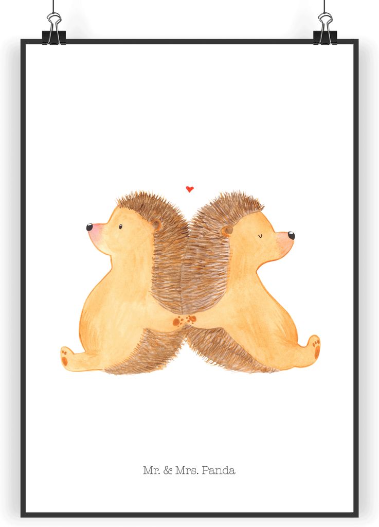 Mr. & Mrs. Panda Bild Igel händchenhaltend DIN A5 - Weiß - Geschenk, Kunstdruck, Lieblingsmensch, Wandbild, Verknallt, Hochzeit, Hand in Hand, Pl...