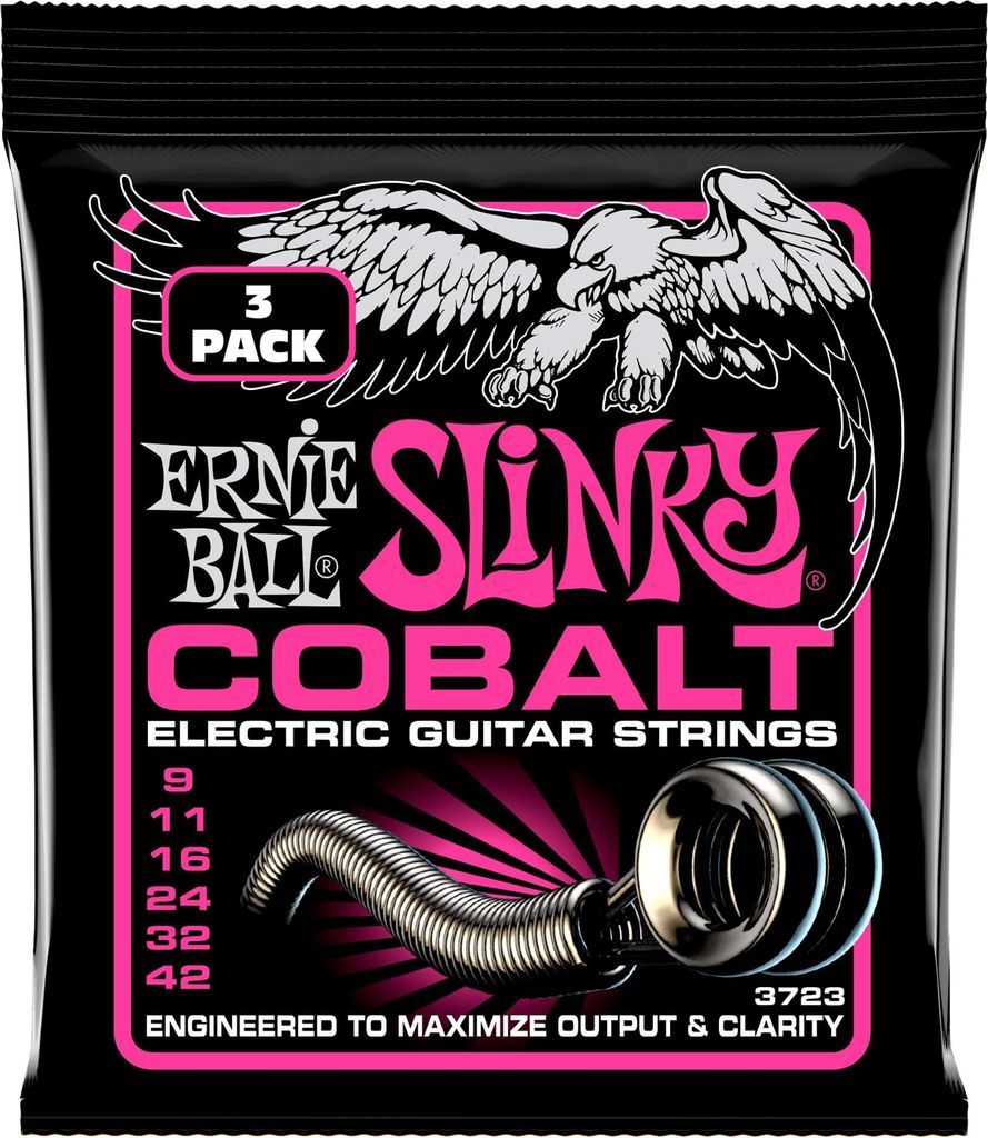 Ernie Ball Super Slinky Cobalt E-Gitarrensaiten, 3er Pack, Stärke 9–42