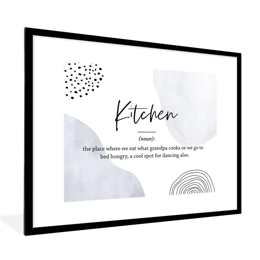 MuchoWow Gerahmtes Poster Sprichwörter - Zitate - Küche - Definition Küche - Wörterbuch 80x60 cm - Poster mit Schwarzem Bilderrahmen Wandpost...