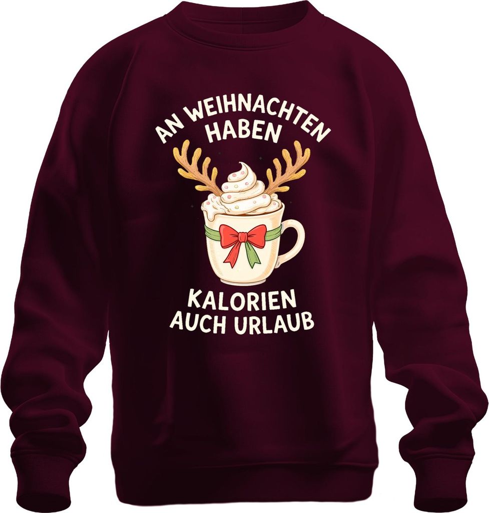 An Weihnachten haben Kalorien lustig Geschenk Kaffee Rentier Uni Sweatshirt Pullover, Burgundy, XXL