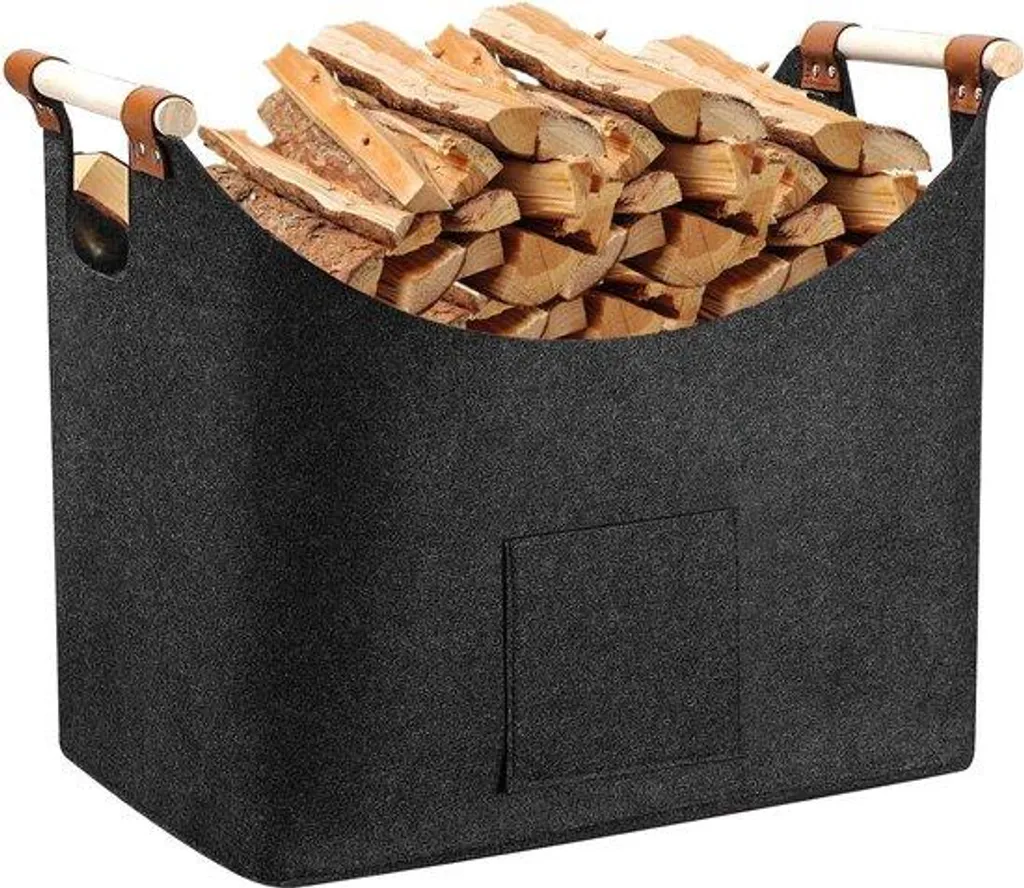 Grand panier à bois de chauffage gris anthracite en feutre épais