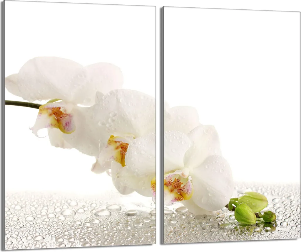 Set 2 Copri Piano Cottura 30x52 Vetro Temperato Orchidea Bianca