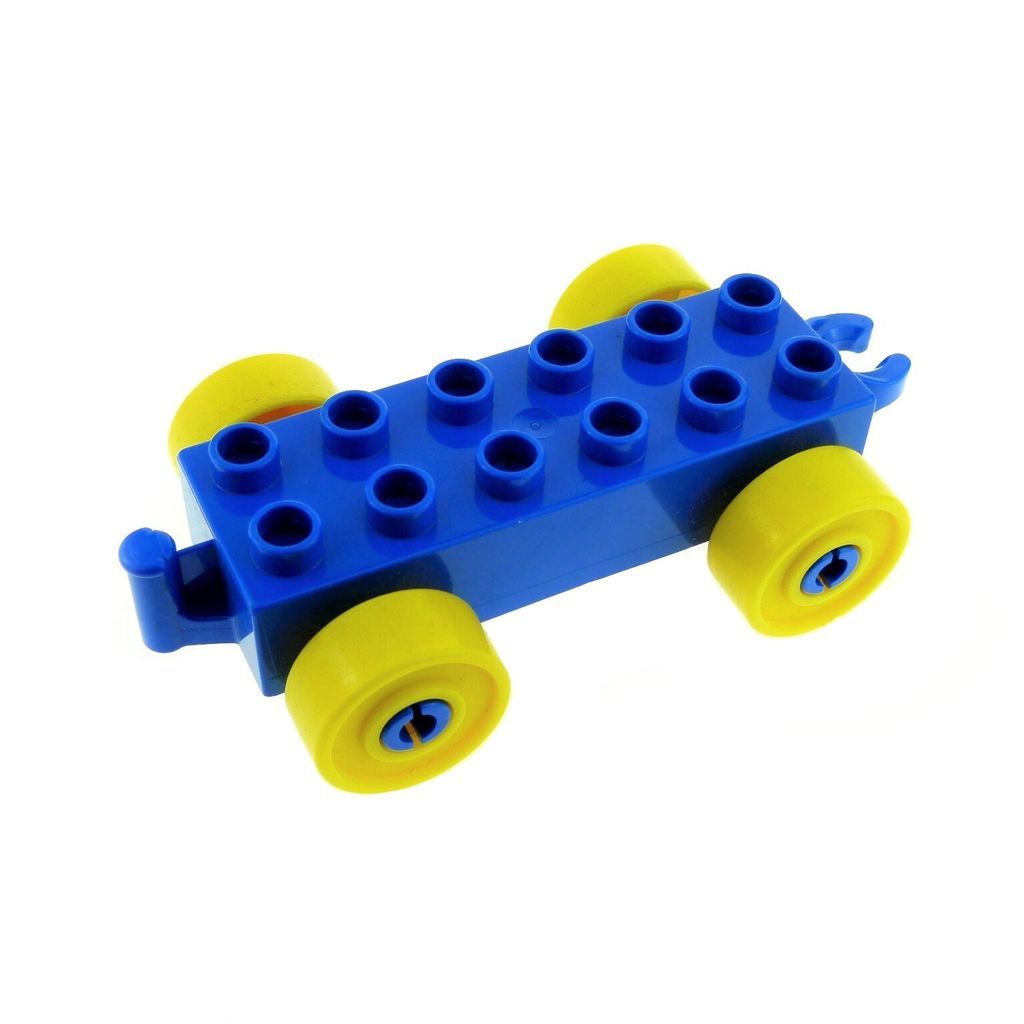 1x Lego Duplo Anhänger 2x6 blau Reifen Rad gelb Auto Zug Produktbild 