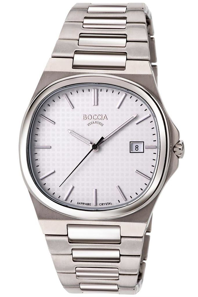 Boccia Titanium Herrenuhr mit Saphirglas superflach weiß 3657-01