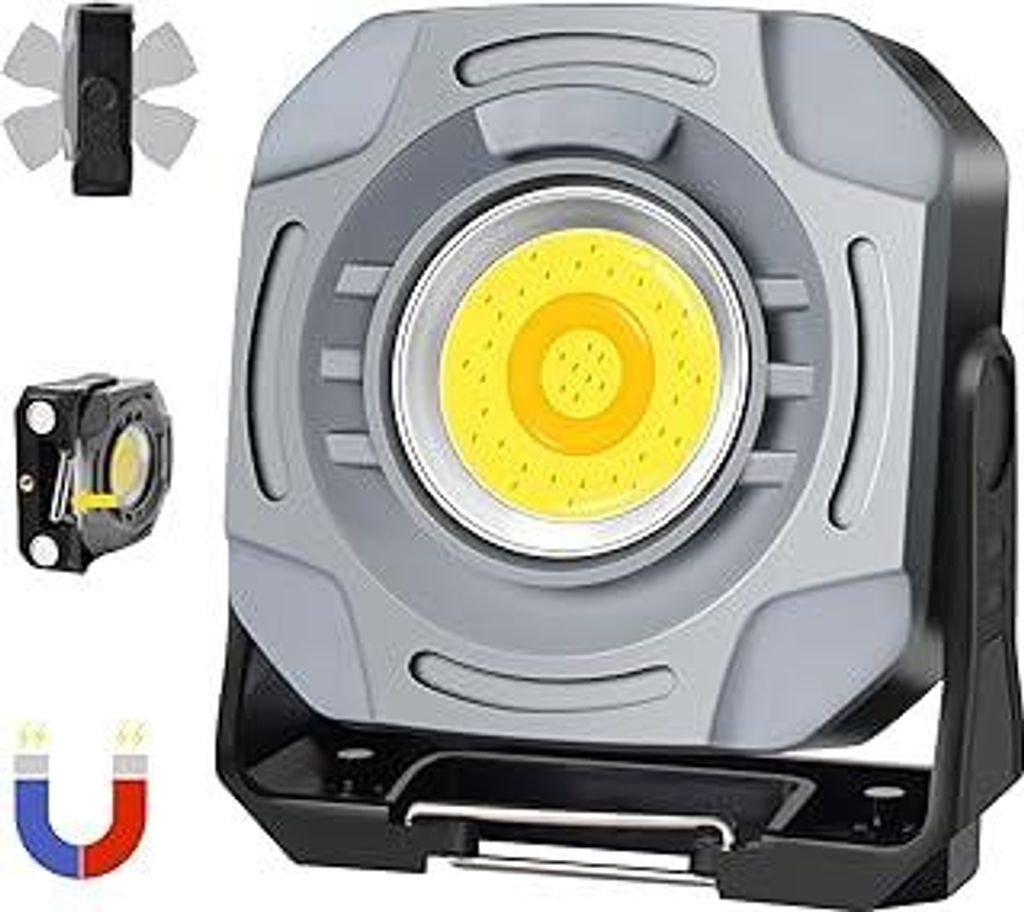 MASMEJOR 30W LED Arbeitsleuchte Akku 1500LM 4000mAh mit Magnetfuß & 7 Lichtmodi & Stufenlosem Dimmer - Tragbare Campinglampe für Stromausfall, Au...