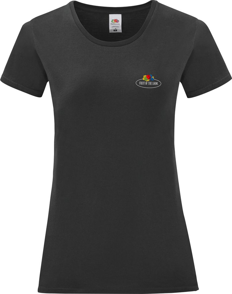 Fruit of the Loom Ladies Iconic 150 T-Shirt mit Vintage-Logo auf der Brust Farbe: schwarz - Vintage-Logo klein Größe: XL