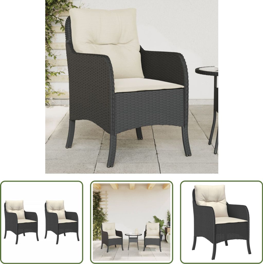 The Living Store Gartenstühle mit Kissen 2 Stk. Schwarz Poly Rattan