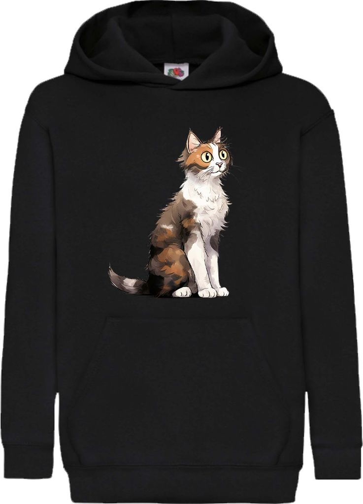 Kinder Kapuzenpullover Funny Cats Breeds Aegean Cat 007, 7-8 Jahr - 128 / Schwarz