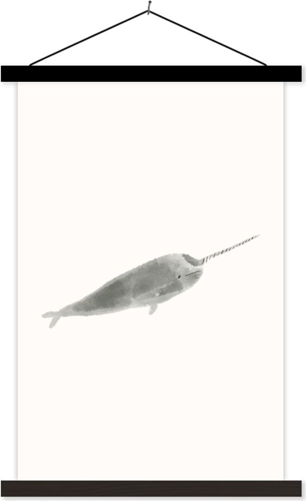 MuchoWow Textilposter Narwal - Meerestiere - Aquarell 120x180 cm mit schwarzem Rahmen - Fotos