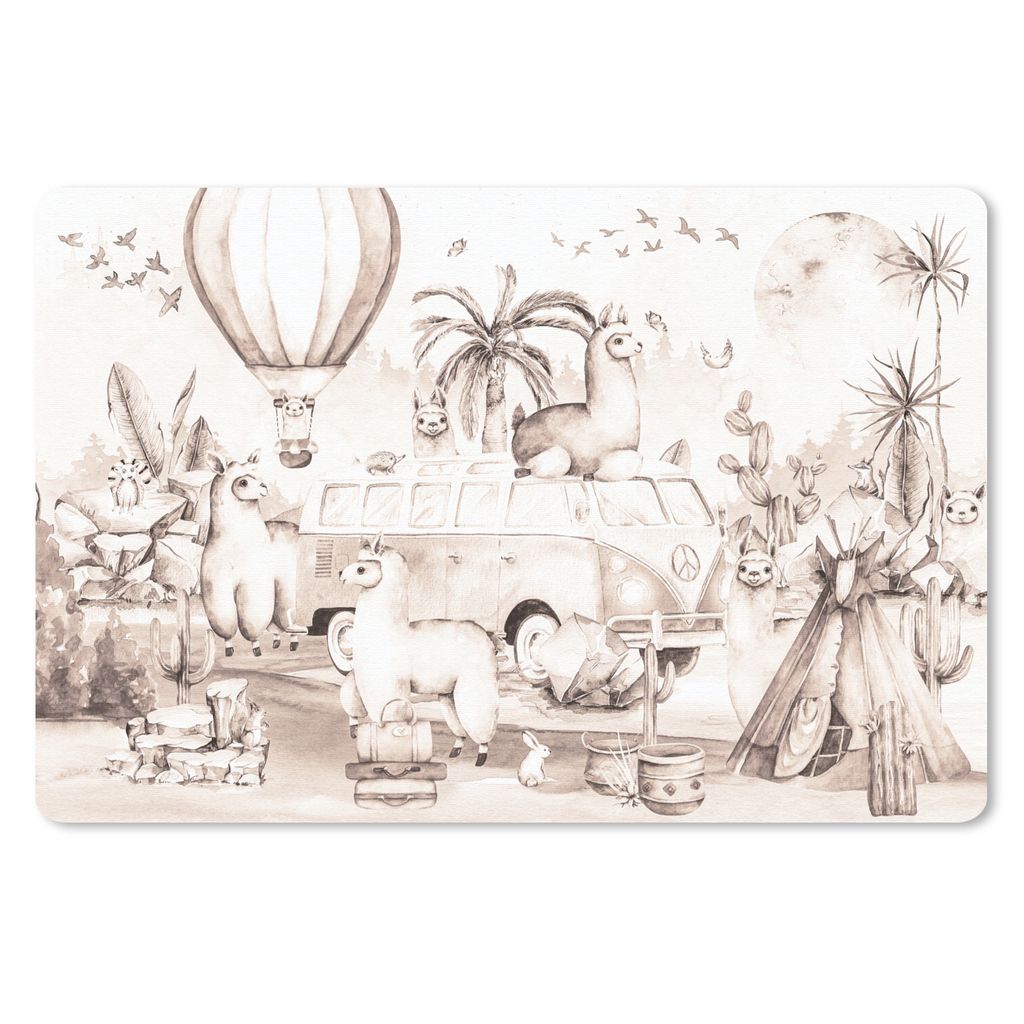 MuchoWow Schreibtischunterlage Kinder - Alpaka - Heißluftballon - Junge - Mädchen 60x40 cm - XXL Mauspad - Großes Mauspad