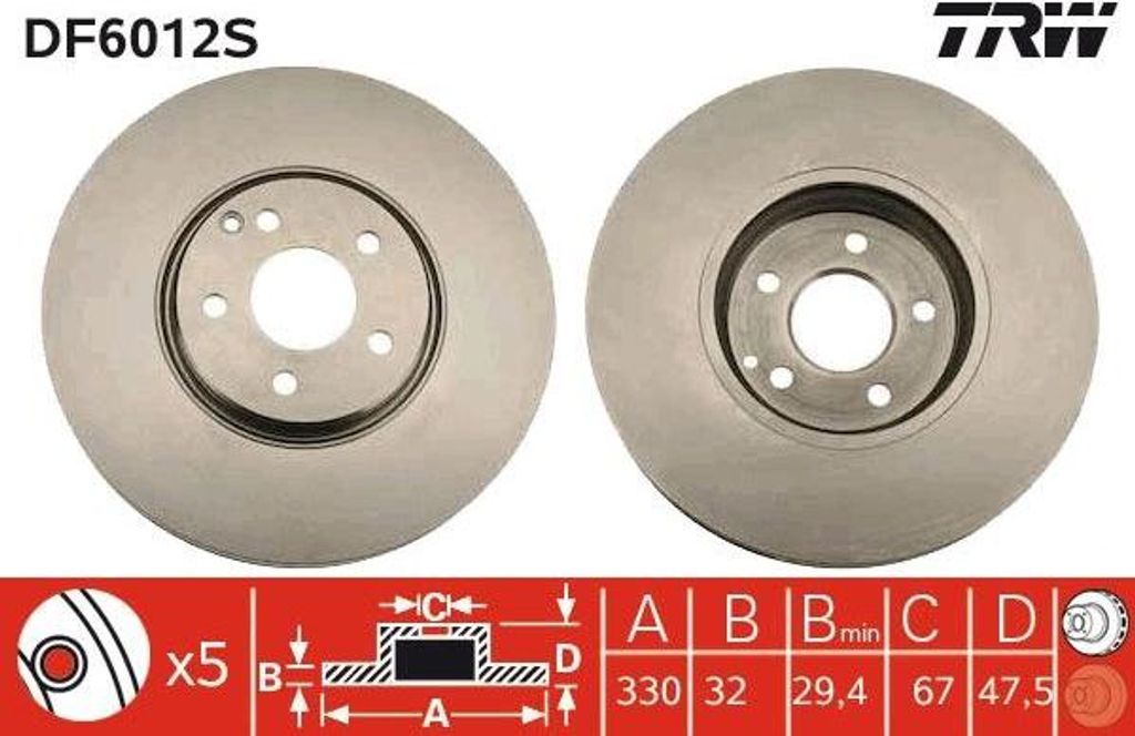 TRW DF6012S Bremsscheibe OE 211421111264 kompatibel mit E-Klasse