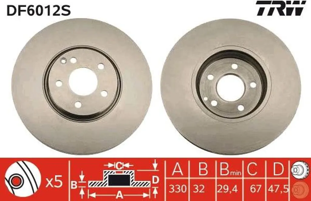Disque de frein ventilé TRW DF6012S pour Mercedes Classe E Berline