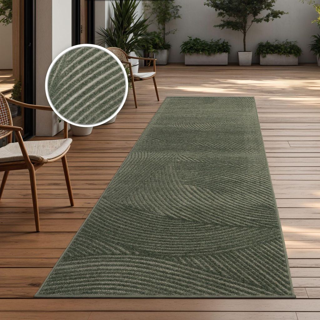 TT Home In-& Outdoorteppich Wetterfest Balkon Schlafzimmer Boho Skandi Motiv Unifarben Geometrische Optik Moderner Style Größe 80x250 cm