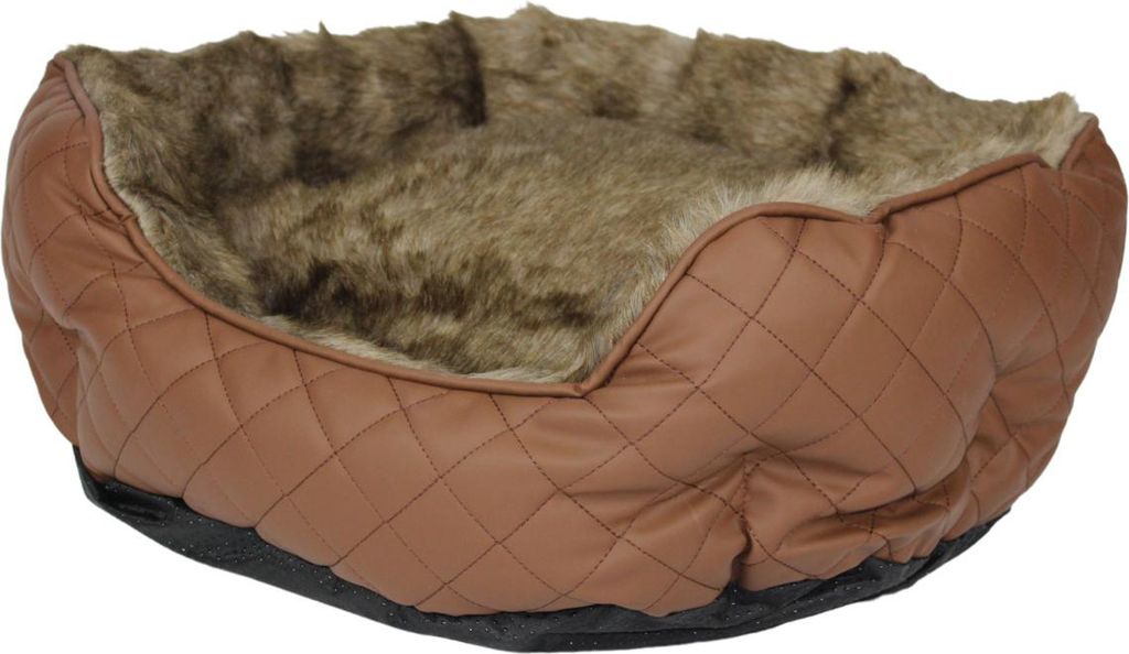 Pettimania Hundebett rund Leder mit Fellbezug braun, Maße: 75 x 55 x 23 cm