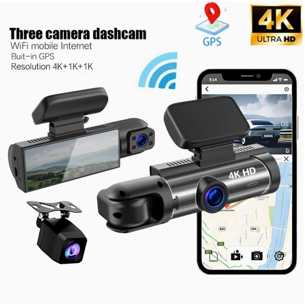 4K+1080P+1080P HD WiFi Dash Cam für Auto DVR Kamera Videorekorder Auto Nachtsicht WDR Sprachsteuerung Drahtlos 24-Stunden-Parkmodus
