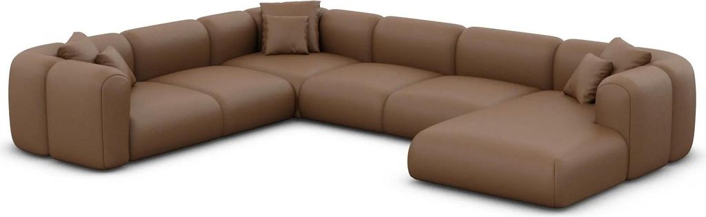 Echtleder U-Form XXL Wohnlandschaft Belio Braun Rechts