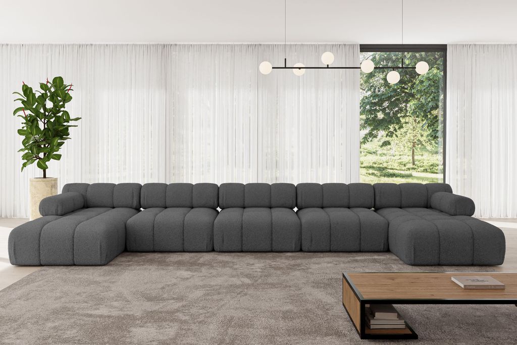 ALTDECOR Modulares Sofa Ecksofa in U-Form - Tesso-U3 - 475x160x70 cm Grau Corner modular Sofa Eckcouch Couch Wohnlandschaft Cauchsofa Polstersofa