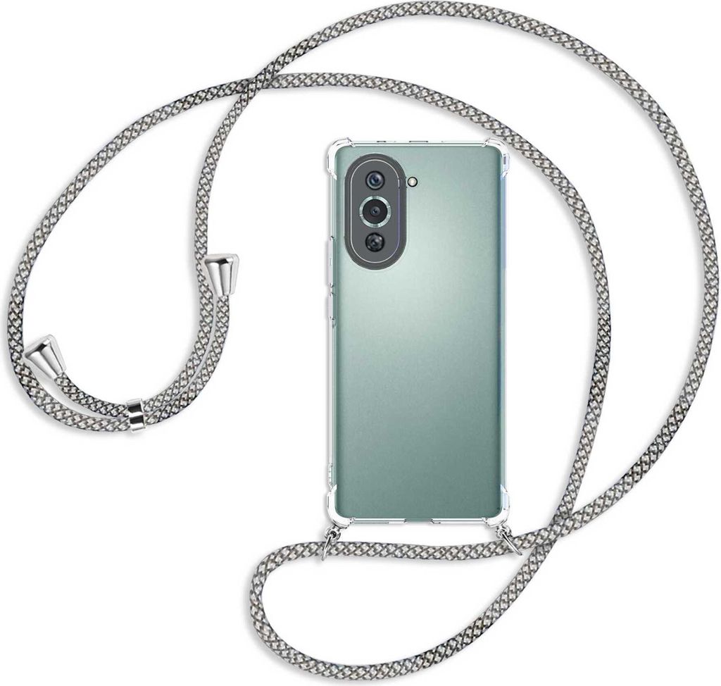 Handykette Backcover-Schutzhülle mit Band (Metall silberfarben) für Huawei nova 10 Pro (GLA-AL00) - weiß/grau kariert