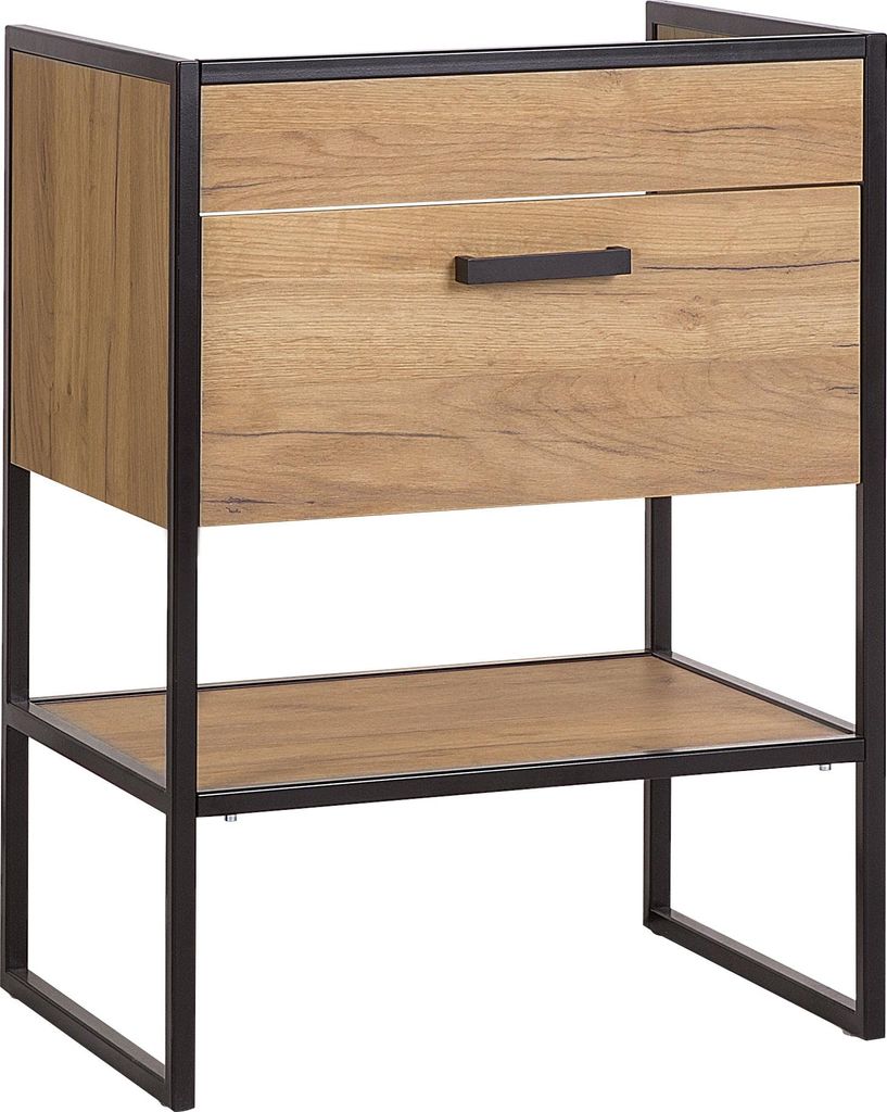 FURNLUX Waschbeckenschrank Brooklin Eiche Und Schwarz 60cm / Hauptfarbe: Beige / Abmessungen: 60 x 82 x 46 cm