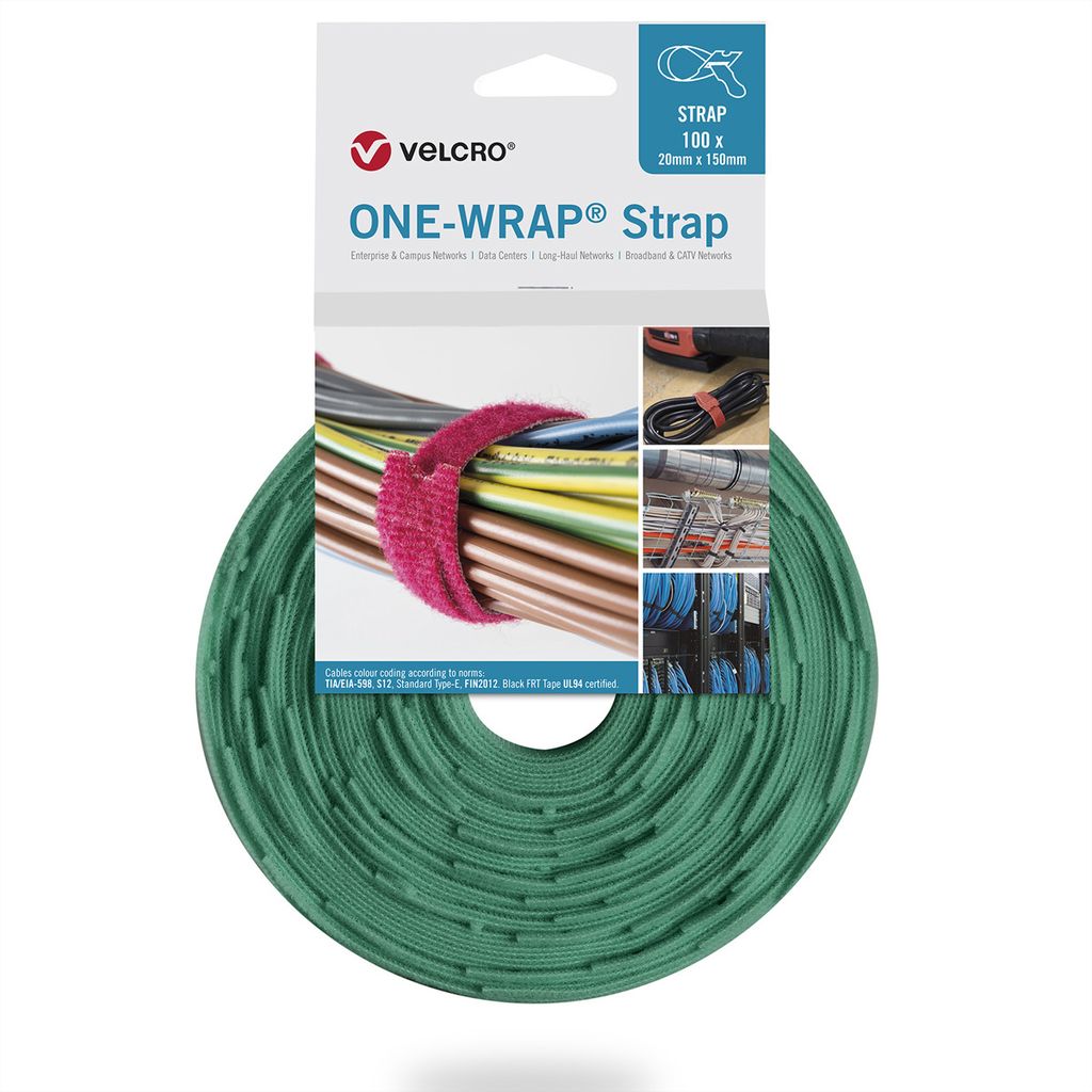 VELCRO One Wrap Strap 20mm x 150mm, 100 Stück, grün
