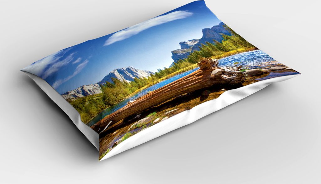 ABAKUHAUS Yosemite Kopfkissenbezug, Yosemite Merced El Capitan Half Dome In Kalifornien Nationalpark Waterscape, 40x80 cm, Grün blau