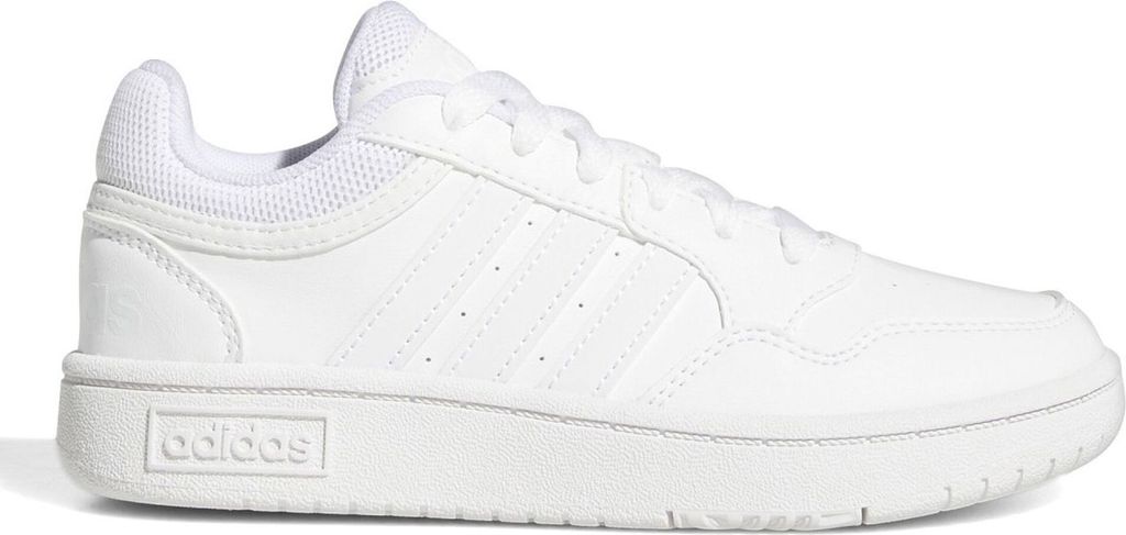 A white Adidas Hoops 3.0 K Sneaker low is shown from the side against a white background.