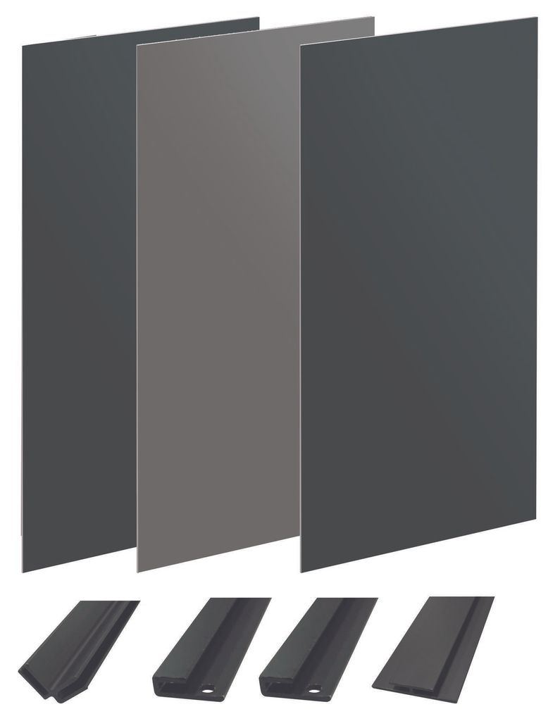 ONDEE ZEN-Pack: Montage von 3 Wandpaneelen in Eckanordnung – Grau & Anthrazit, 200 cm – schwarzes Profil