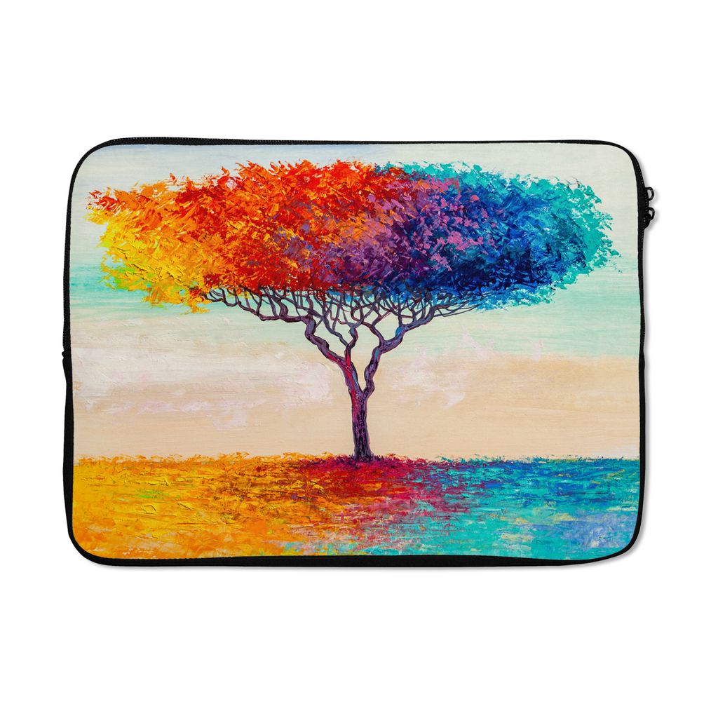 MuchoWow Laptop Hülle 13 Zoll Gemälde - Baum - Ölfarbe - Regenbogen Laptoptasche - Laptophülle - Sleeve - Rundumschutz