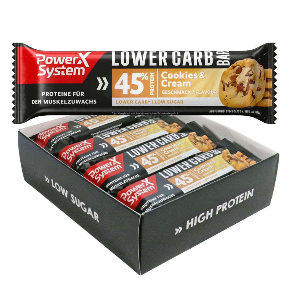 Power System Lower Carb Bar Cookies & Cream Protein Riegel 12 x 40g Low Sugar
