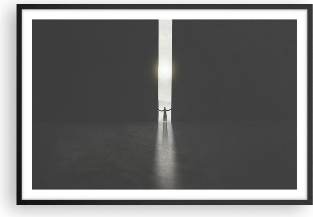 Gerahmtes Poster - Schwarzer Rahmen - Tor Mensch Licht - Produktbild 