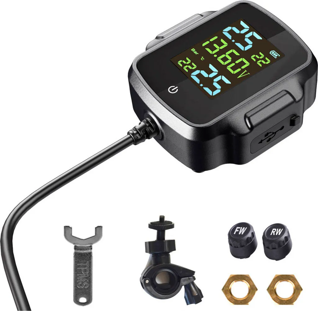 Système TPMS Moto sans fil avec 2 capteurs externes et support USB