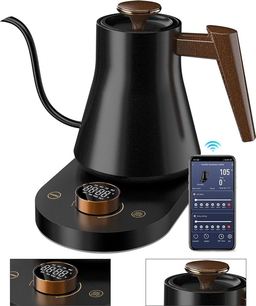 Intelligenter Wasserkocher mit WLAN-Steuerung, geeignet für Kaffee und Tee, 0,8 Liter Fassungsvermögen, 1000 Watt Leistung.