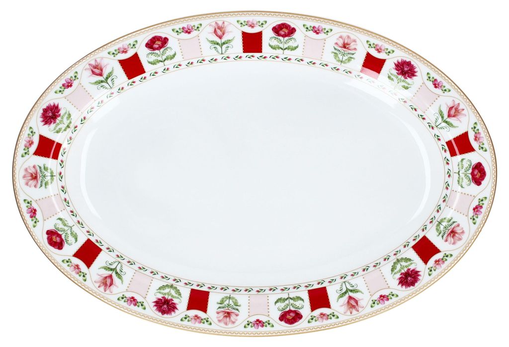 Flowery Servierplatte oval 35,5x24cm Blumen großer Porzellan Teller