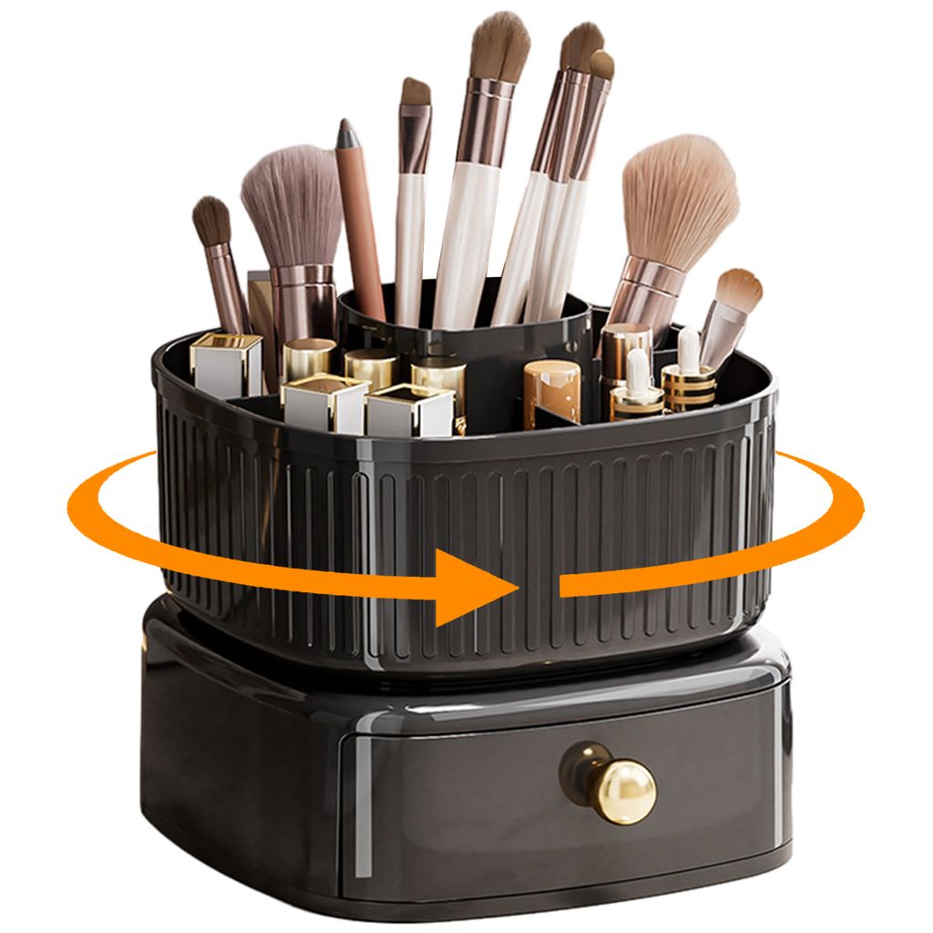 Kosmetik-Make-up-Organizer, 360° drehbarer Pinsel-Organizer mit Schublade, Kosmetikregal, Frisiertisch-Organizer, Kosmetik-Organizer für Raumdeko...
