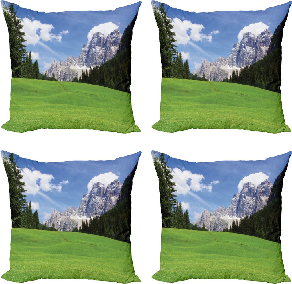 ABAKUHAUS Natur Kissenbezug Set (4 Stück), Rural Land Berg, Moderner Doppelseitiger Digitaldruck, 60 cm x 60 cm, Evergreen Blau