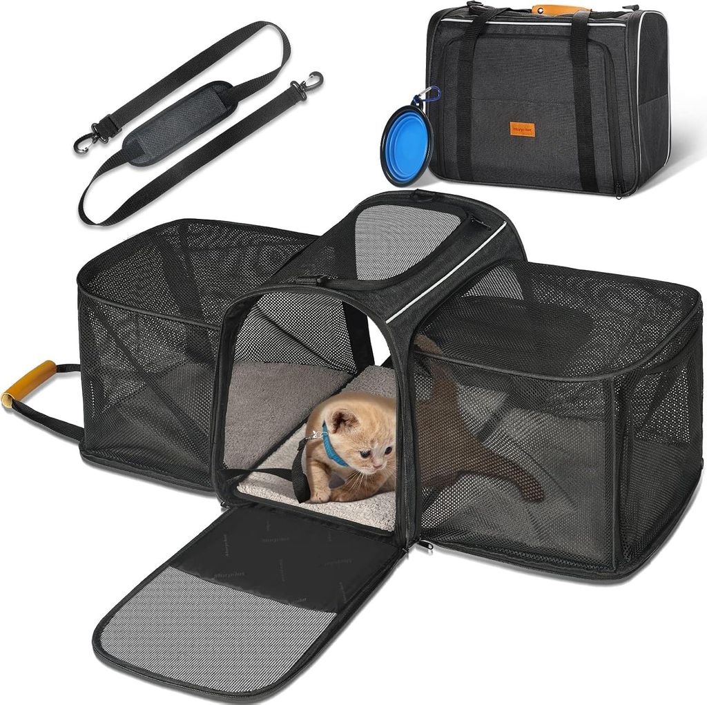 Erweiterbare Hundebox - Weiche Katzenbox für Kätzchen und Welpen - Bis 15 lbs - Zusammenklappbare Reisetasche - Fluggesellschaft genehmigt - Haus...