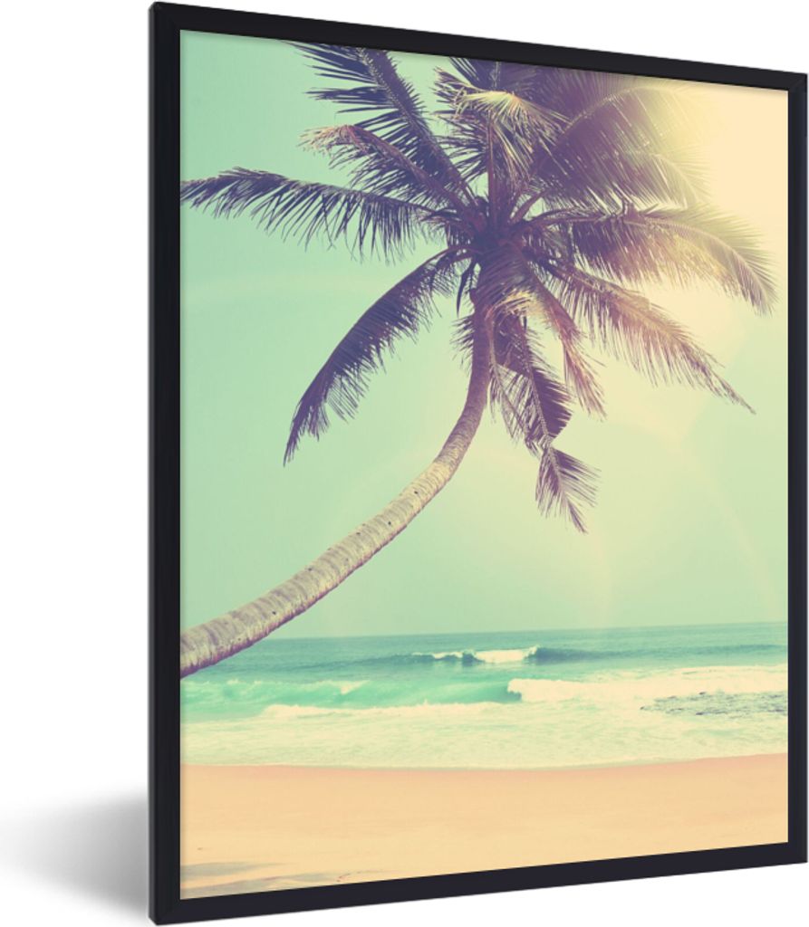 MuchoWow Gerahmtes Poster Retro - Palme - Sonne - Sommer 60x80 cm - Poster mit Schwarzem Bilderrahmen Wandposter Rahmen Foto Bilder - Premium - W...