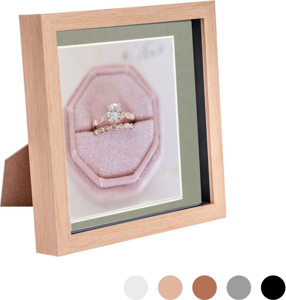 Nicola Spring 8 x 8 3D-Schatten-Kasten-Foto-Rahmen - Pop-up-Anzeige Bilderrahmen mit 6 x 6 Montage - Glas Aperture - hellen Holz / Grau