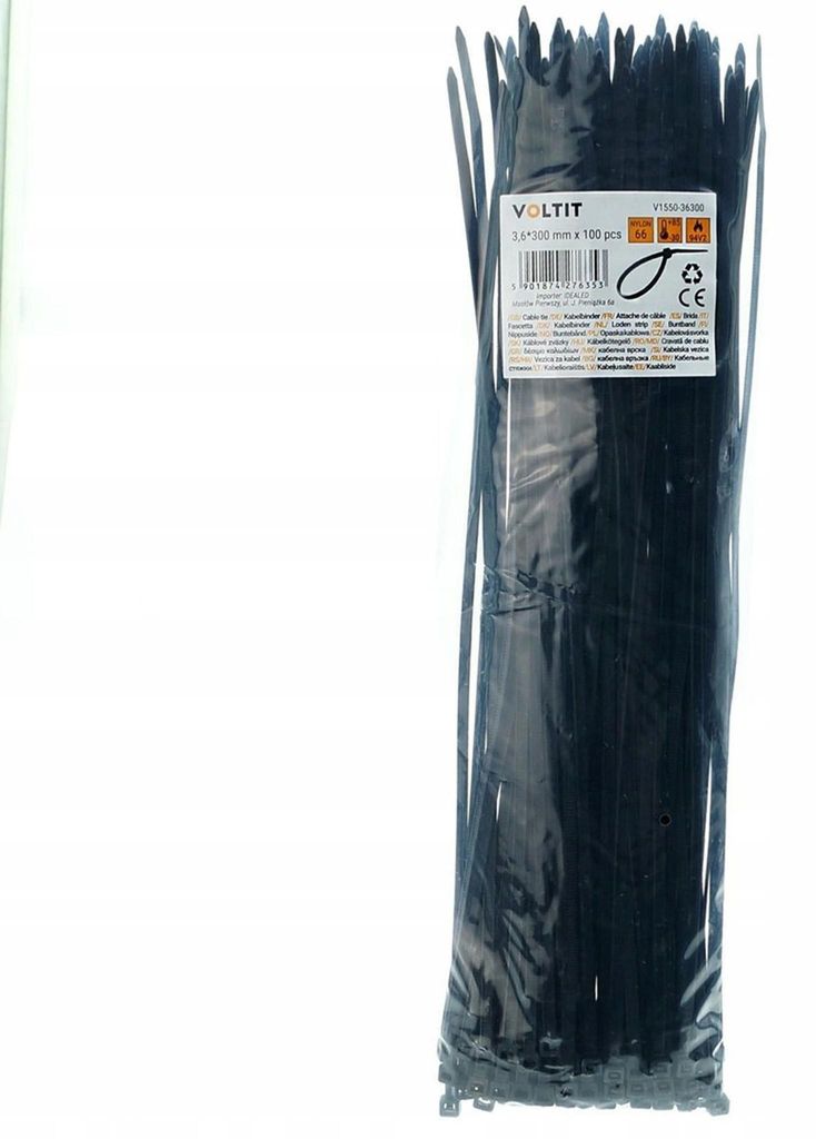 KABELBINDER 3,6 x 300 NYLON 66 SCHWARZ - 100 Stk.