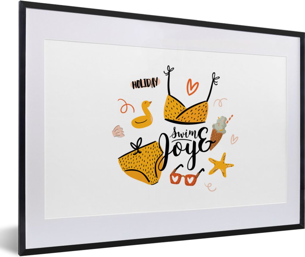 MuchoWow Gerahmtes Poster Bikini - Sommer - Gelb 60x40 cm - Poster mit Schwarzem Bilderrahmen Wandposter Rahmen Foto Bilder - Schlafzimmer - Plak...