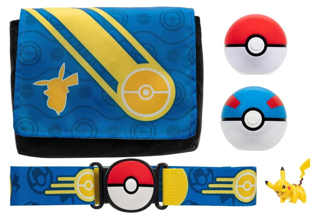 Kit Bandolier Pokémon Ajustable Bleu avec Pikachu et Poké Ball Clip Go