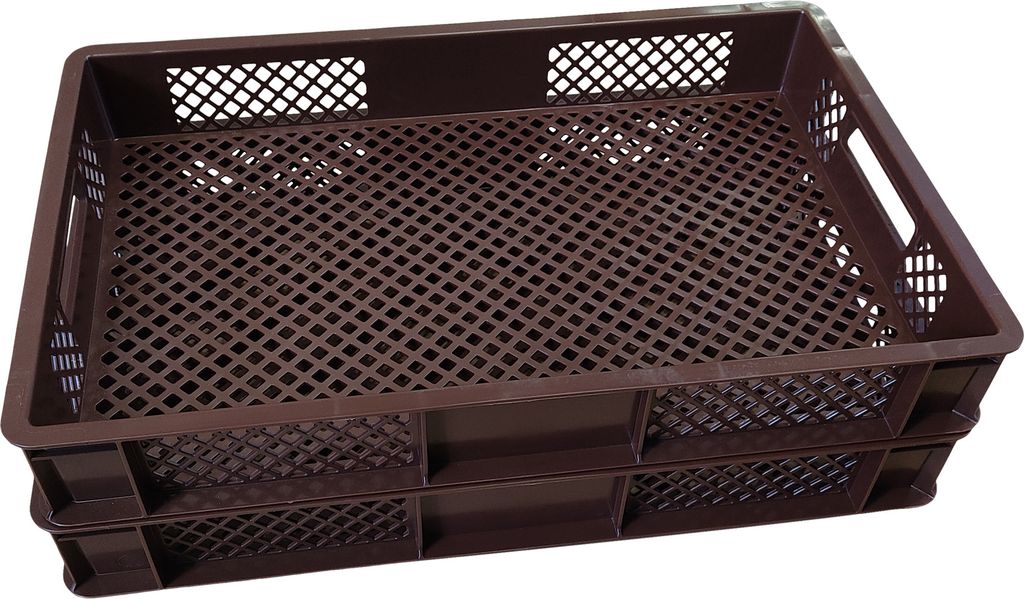 2x Bäckerkiste Brötchenbox Brotbehälter Konditorenbox Stapelbox Gitterbox EURO-Norm 9cm braun