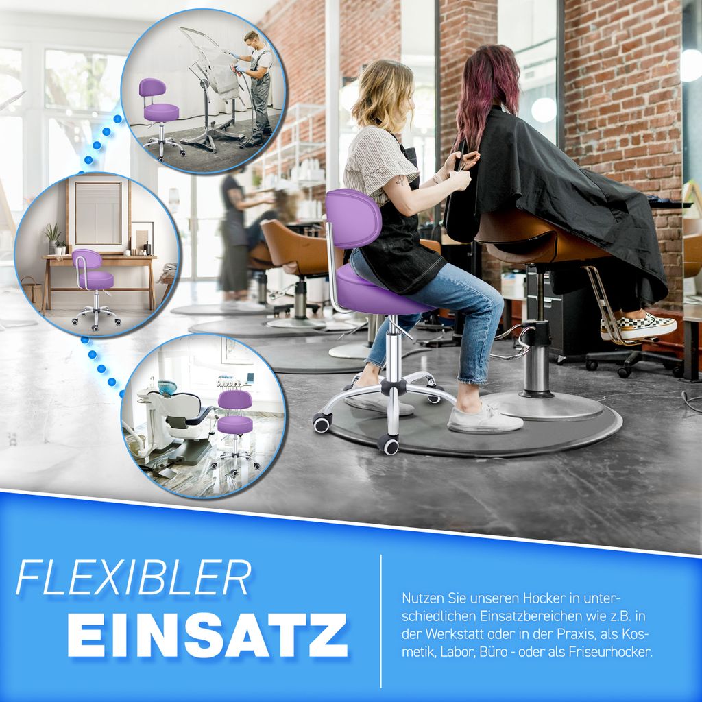 TRESKO Roller Stool Purple s opierkou Pracovná stolička Obrázok produktu 4